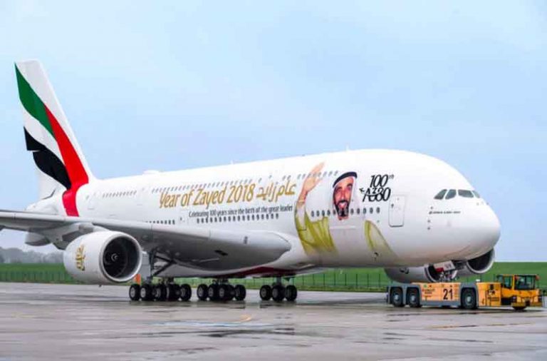 Sambut Pesanan Airbus A380 Ke-100, Emirates Pasang Livery Presiden Pertama Uni Emirat Arab