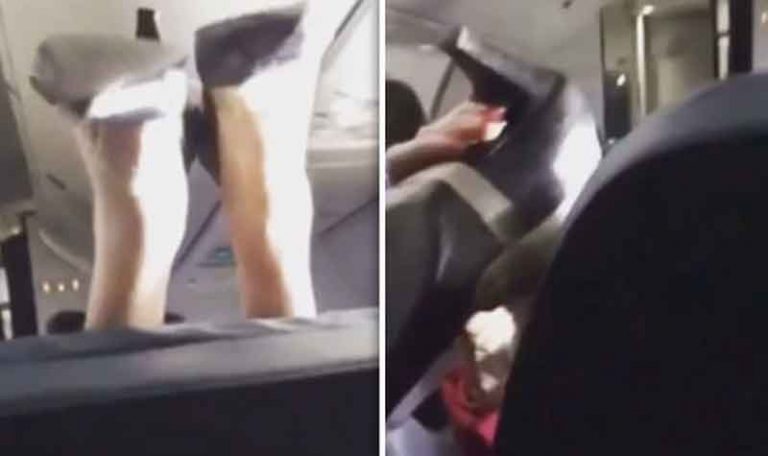 Gunakan Sepatu Hak Tinggi, Wanita Paruh Baya Lakukan Gerakan Yoga di Kursi Pesawat